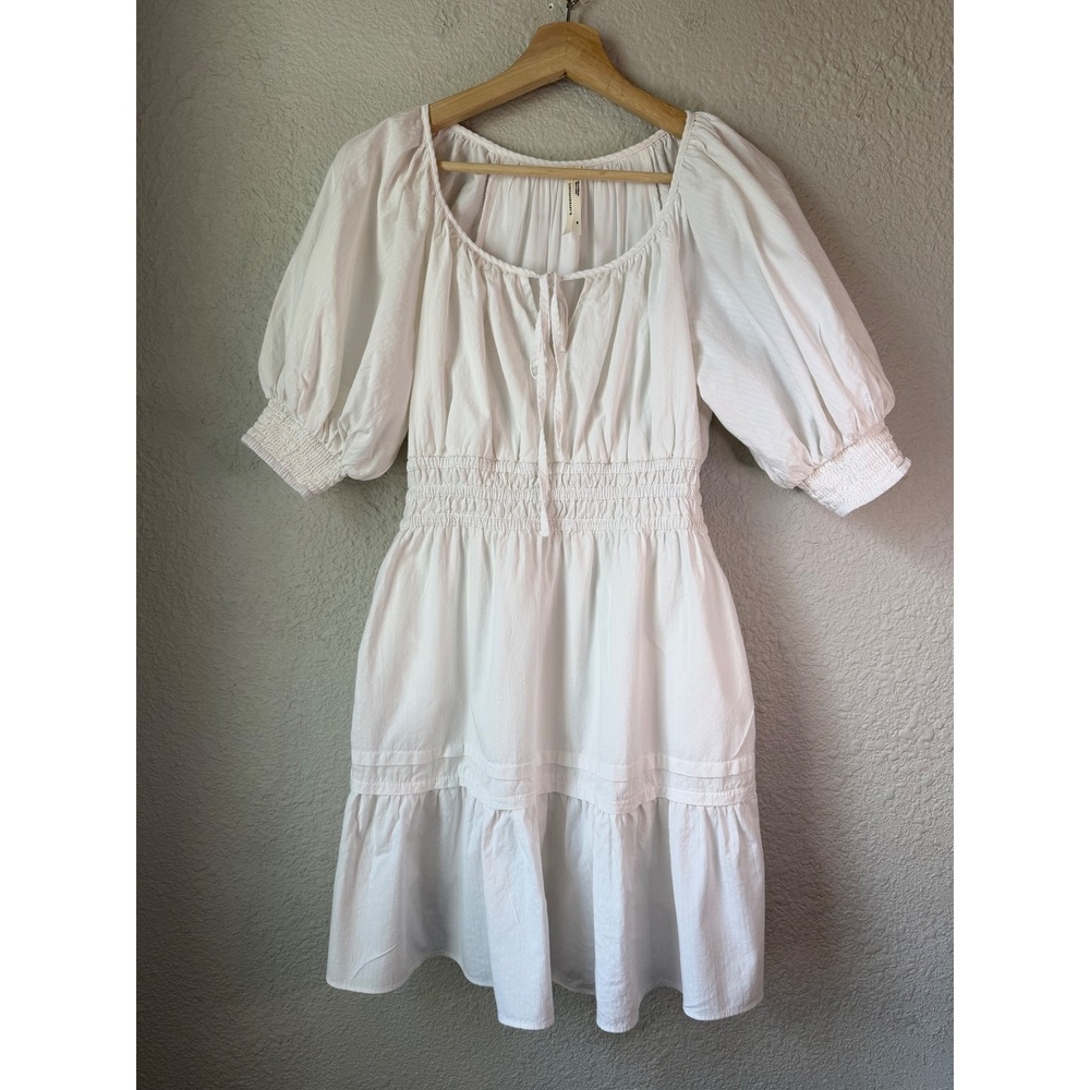 Anthropologie Somerset White Smocked Waist Puff Sleeve Cotton Mini Dress XS